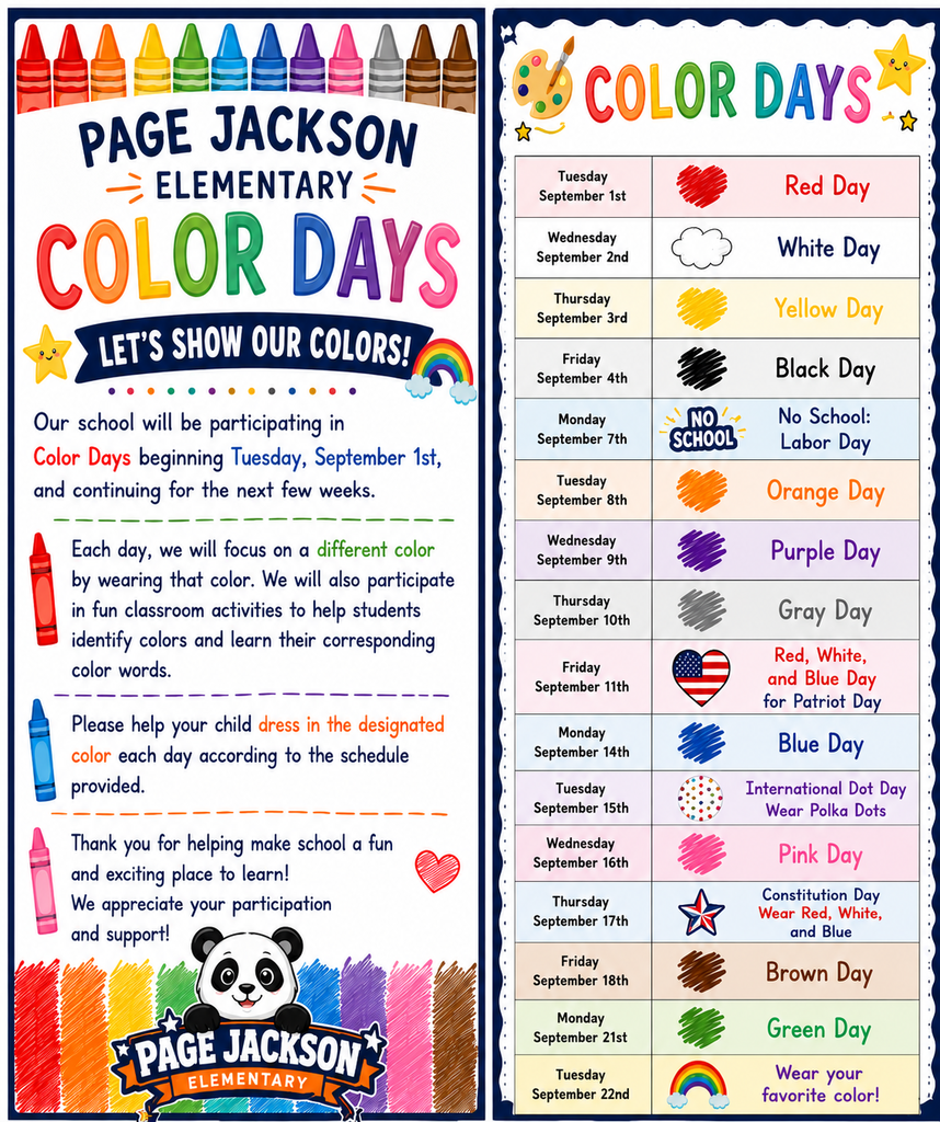 Page Jackson Elementary Color Days