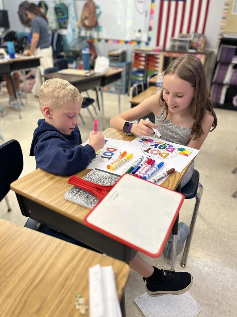 Students working on Dot Day art.