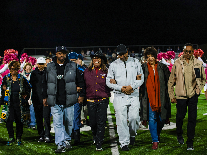 Cheryl Roberts with her family in Cougar Stadium