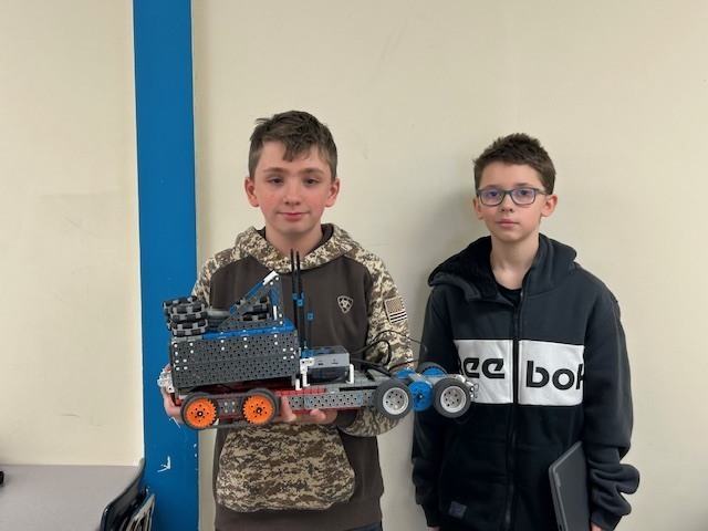 Students with robot