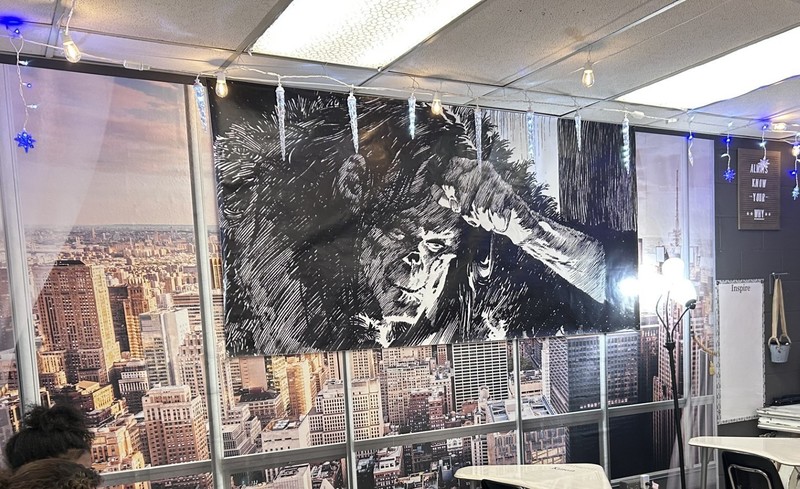 Frankenstein photo display in classroom