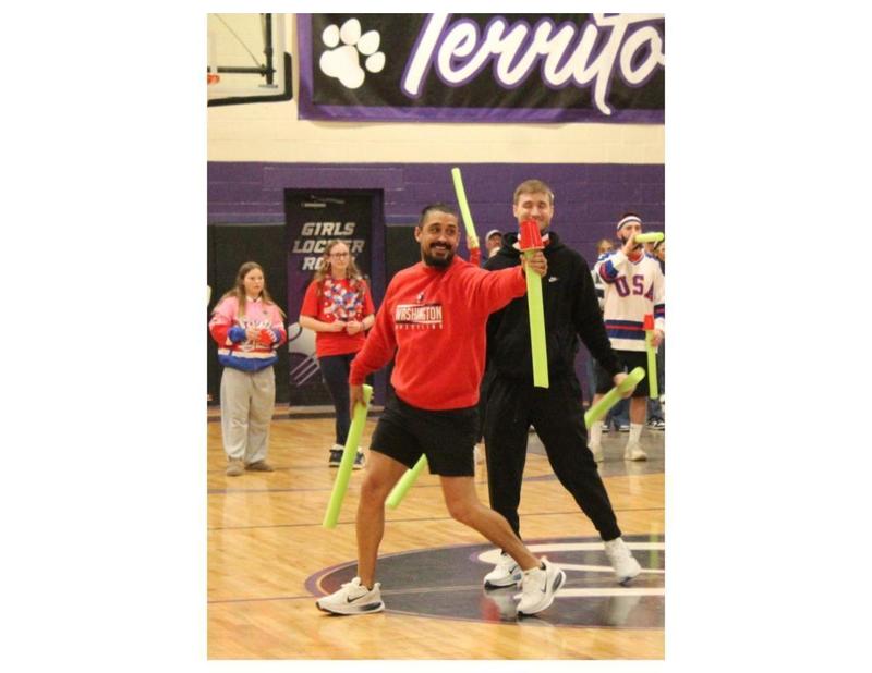 Staff playing Noodle Knockout