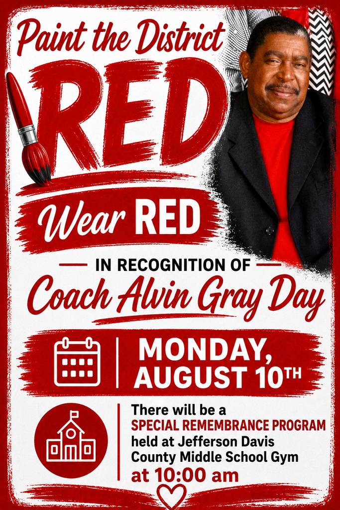 Flyer with red colors remembering Coach Gray August 10th