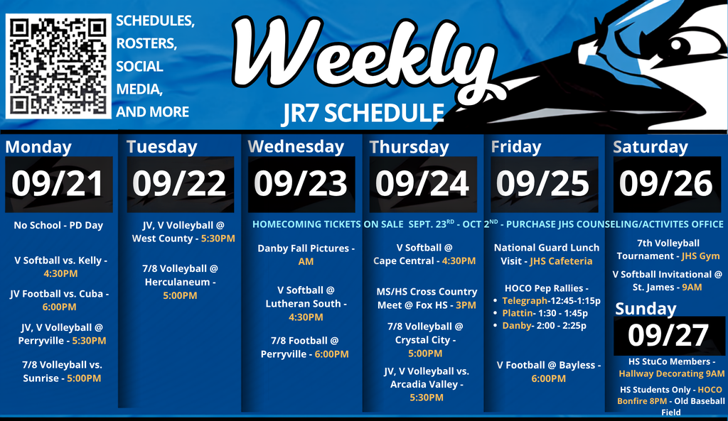 Activity Schedule for Week of 9.21.26