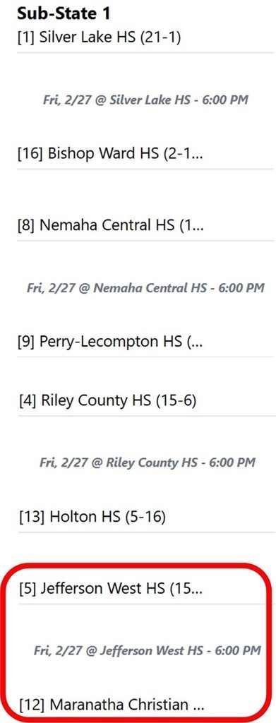 Sub-State Quarterfinals Girls Basketball Bracket