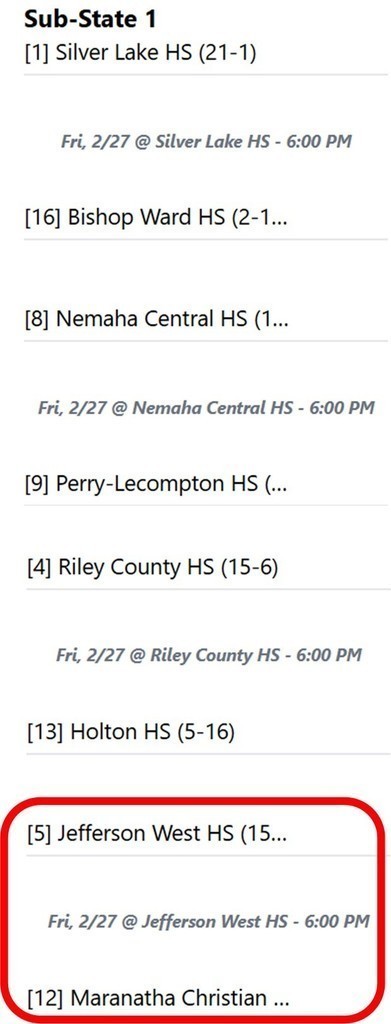 Sub-State Quarterfinals Girls Basketball Bracket