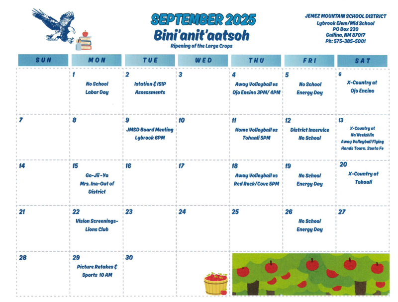 Lybrook September Calendar of Events