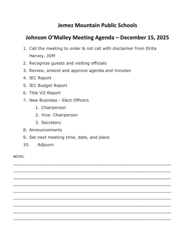 Johnson O’Malley Meeting Agenda – December 15, 2025