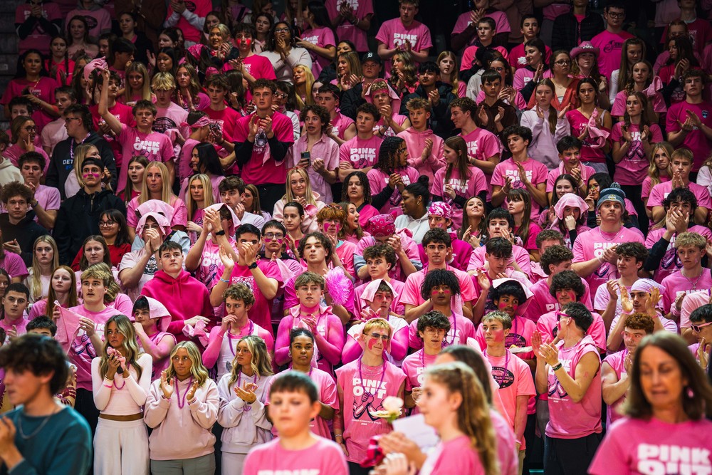 Students cheering during Pink Out