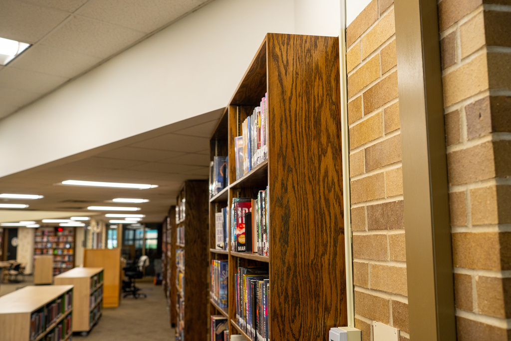 wooden bookshelves