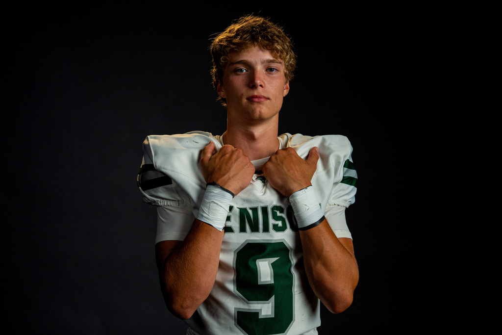 Football player posing