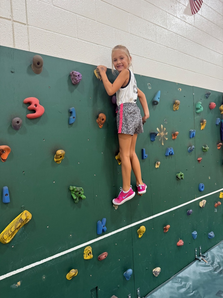 Student on climbing wall