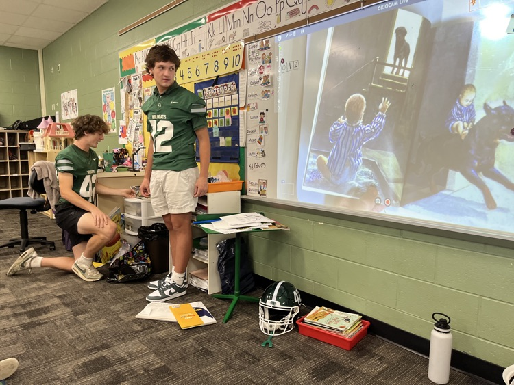 football players in classroom