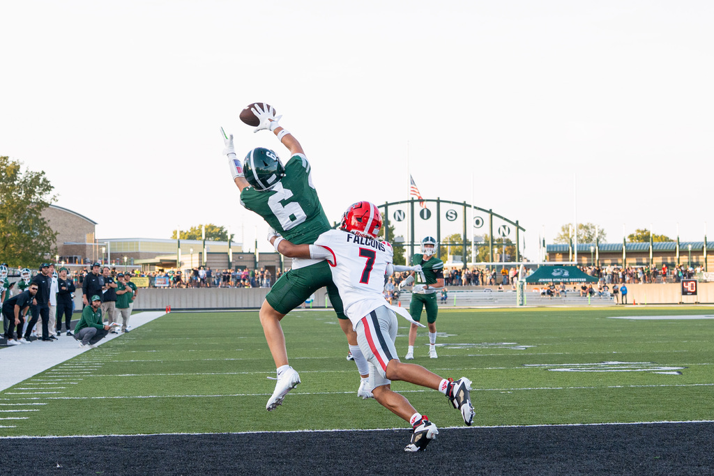 Wide receiver going up for catch