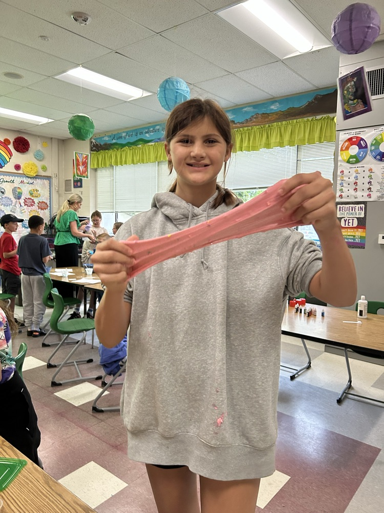 girl stretching slime