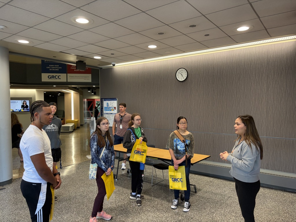 JIA Students and Staff in the hallway at GRCC for a campus tour