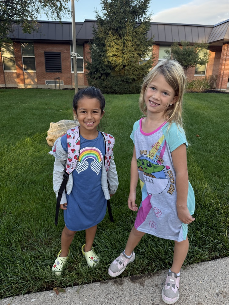 Students celebrating PJ Day