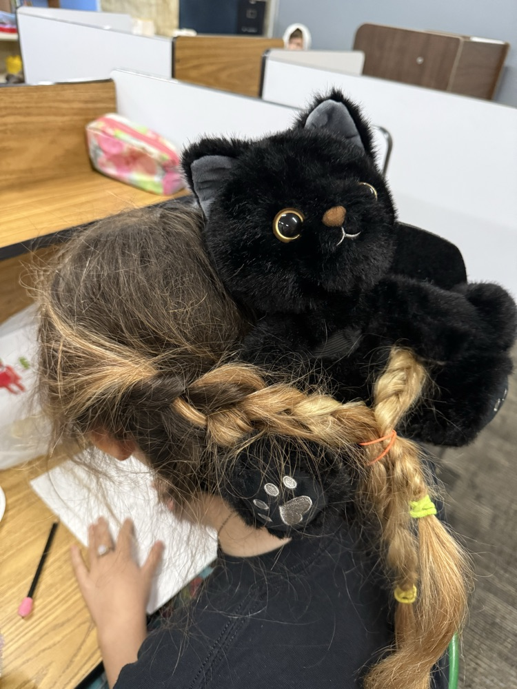 stuffed cat in crazy hair do