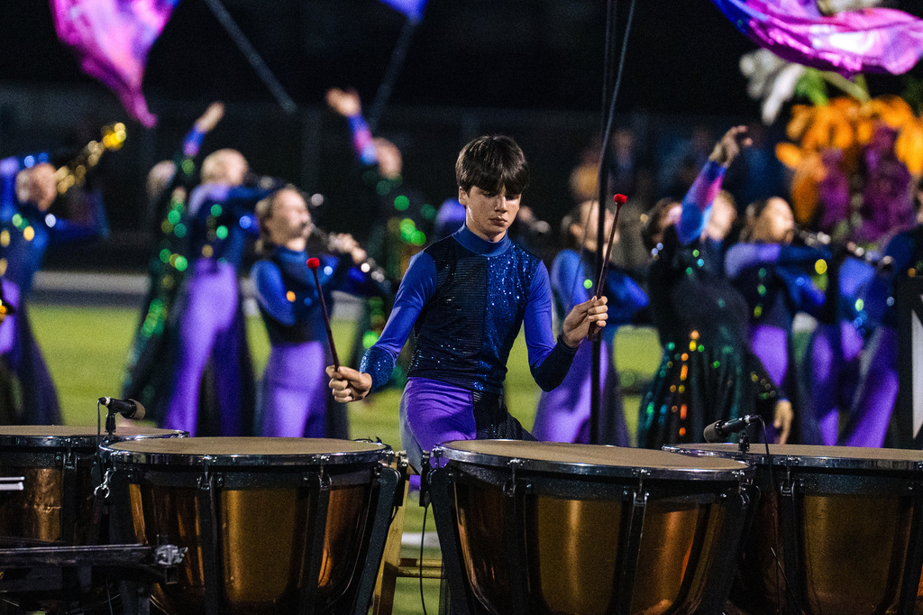 Jenison Marching Band percussion member playing