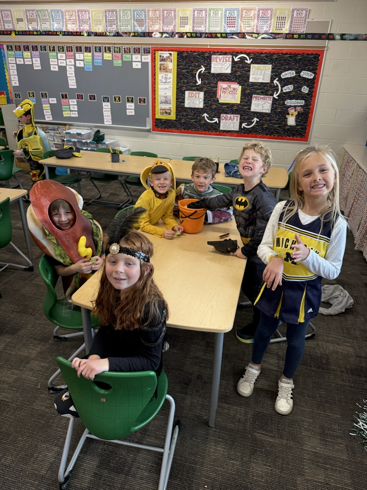 students in Halloween costumes