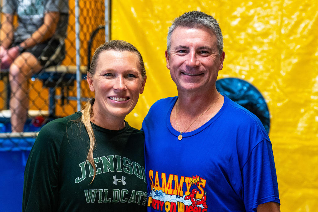 Junior high principals at dunk tank