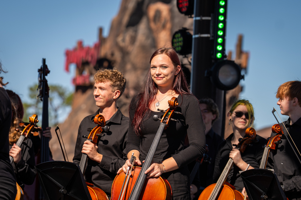 Orchestra students playing at Disney Springs