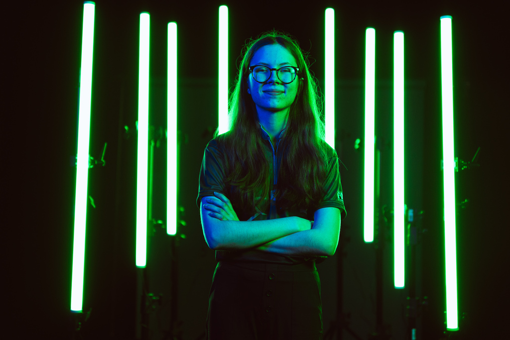 Girls bowling team member smiling