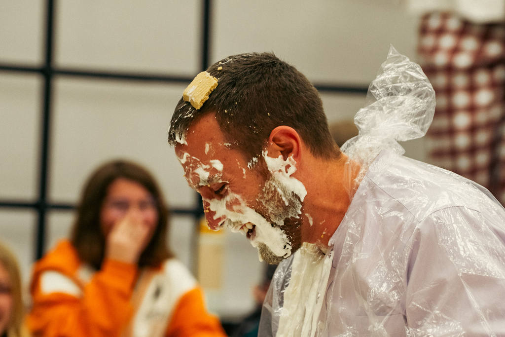 Teacher getting pied