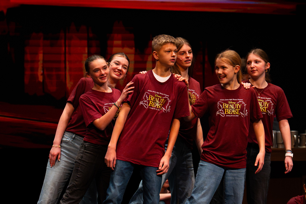 Beauty and the Beast Jr. cast members dancing