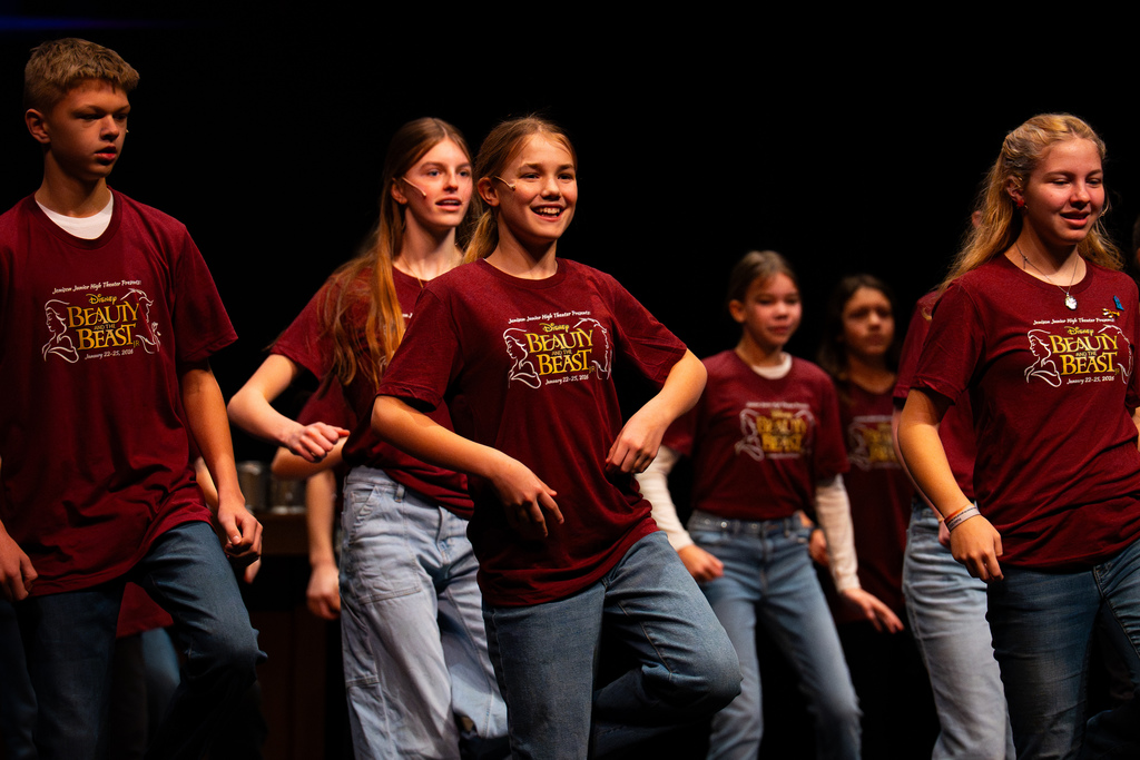 Beauty and the Beast Jr. cast members singing