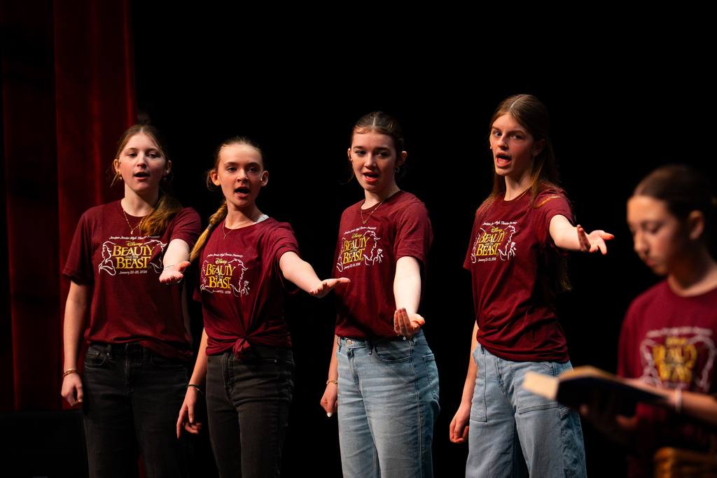 Beauty and the Beast Jr. cast members singing