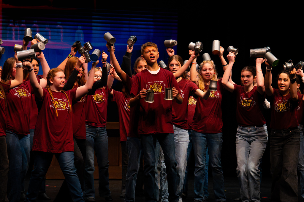Beauty and the Beast Jr. cast members singing