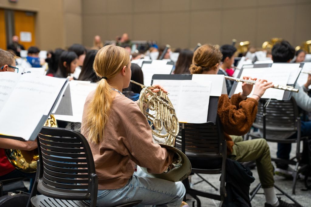 Student playing in all state band