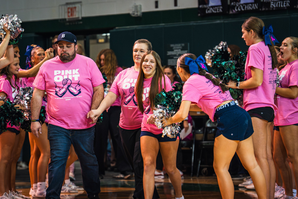 Pink Out participants walking on court
