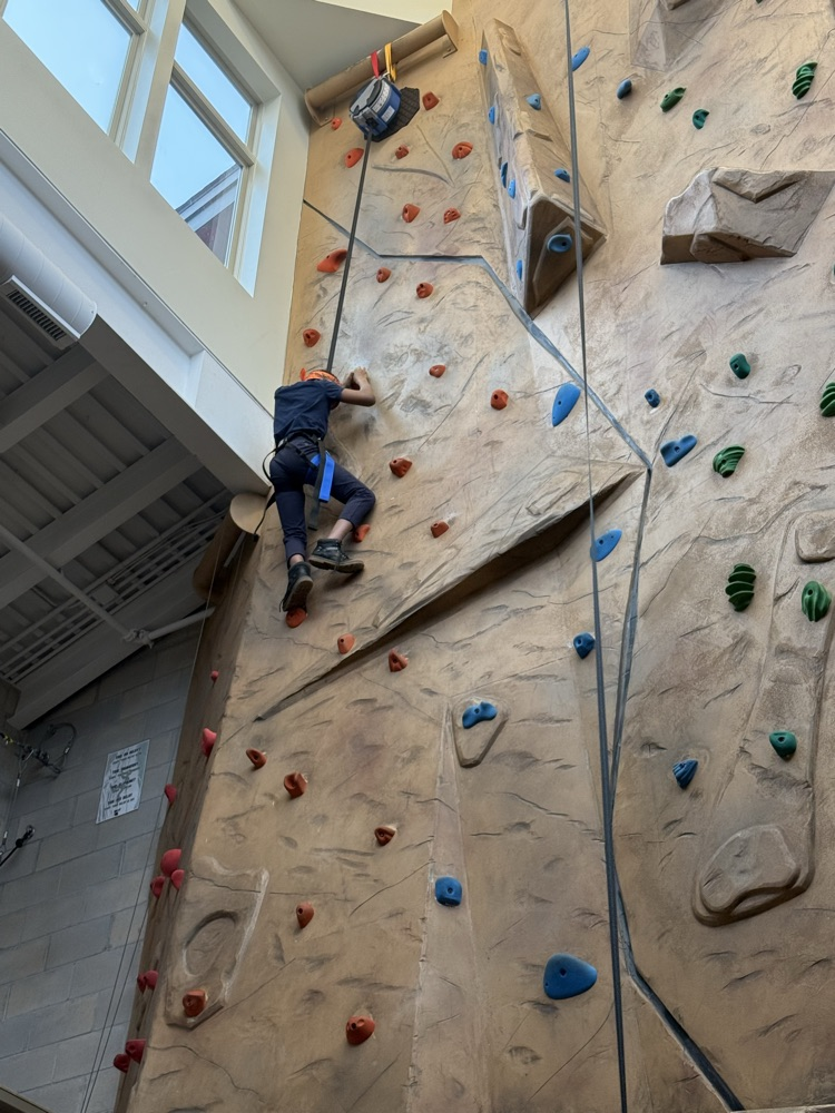 student on a climbing wall