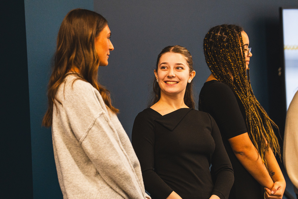 Student smiling during presentation