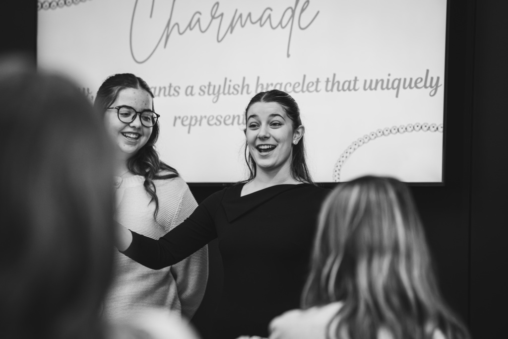 Student smiling during presentation