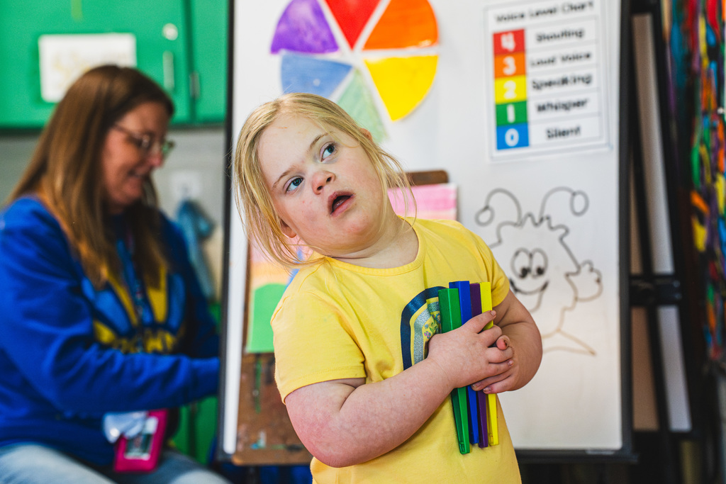 Student looking at blackboard