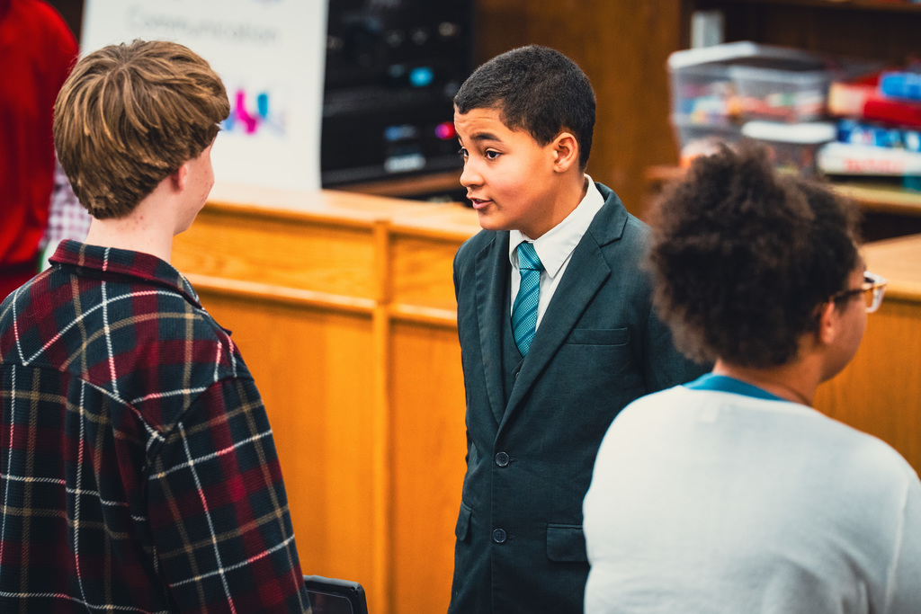 Student presents at career fair