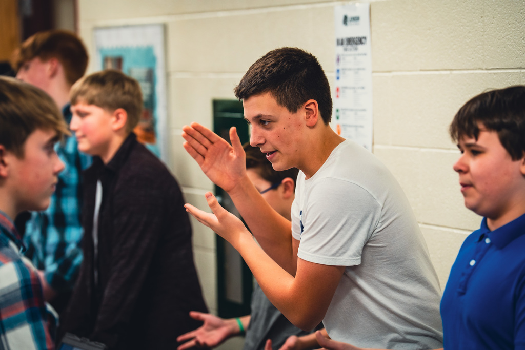 Student presents at career fair