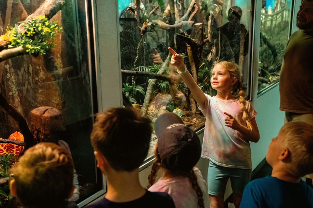 Bursley student pointing at animals in zoo