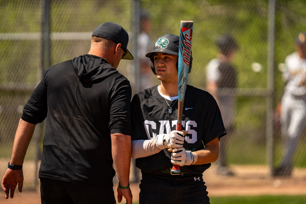 Coach talking to batter