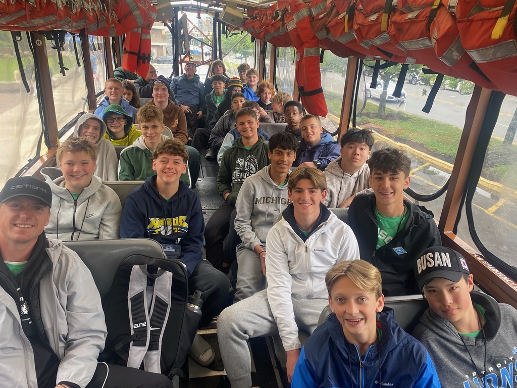 Jenison Junior High students on bus on East Coast