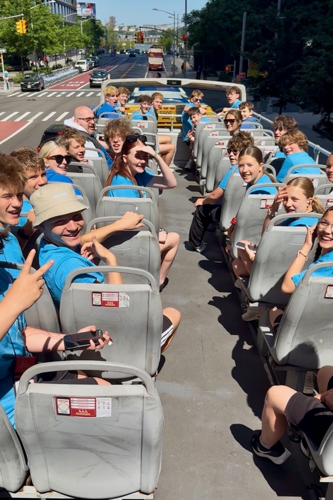 Jenison Junior High students on bus on East Coast