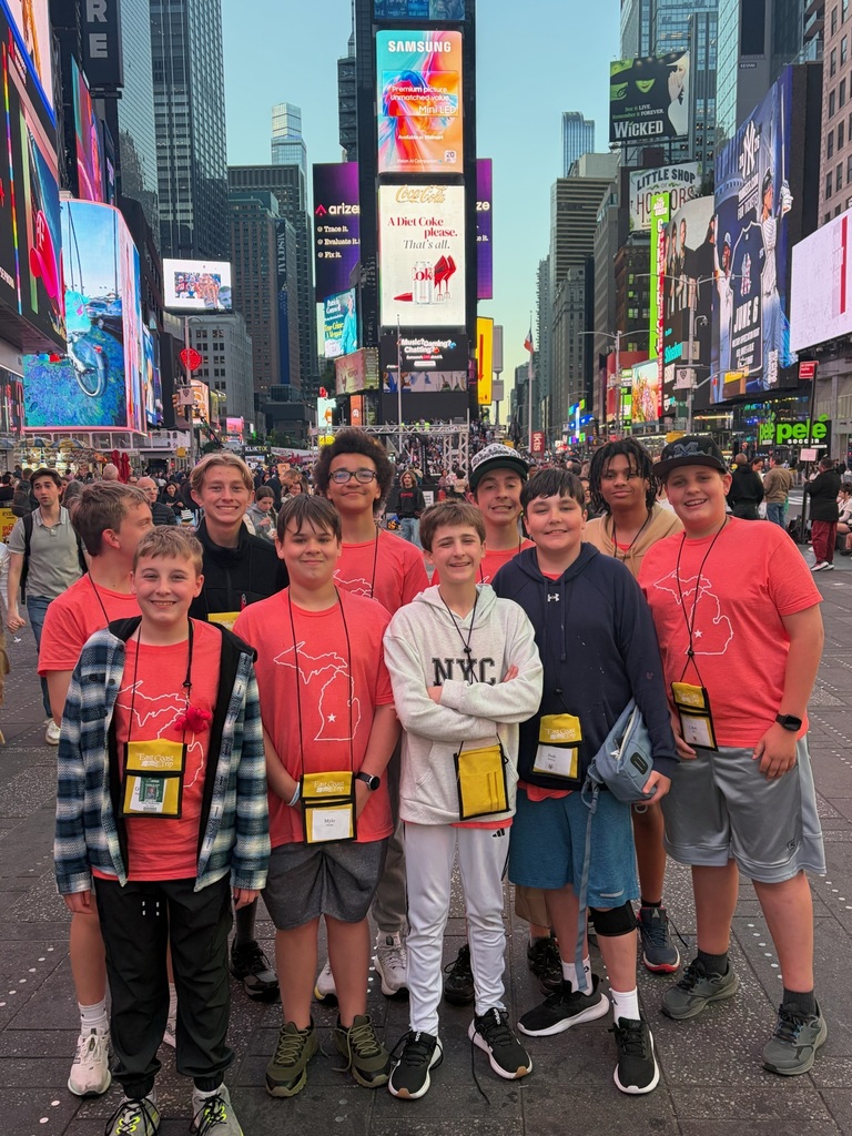 Jenison Junior High students posing in Times Square