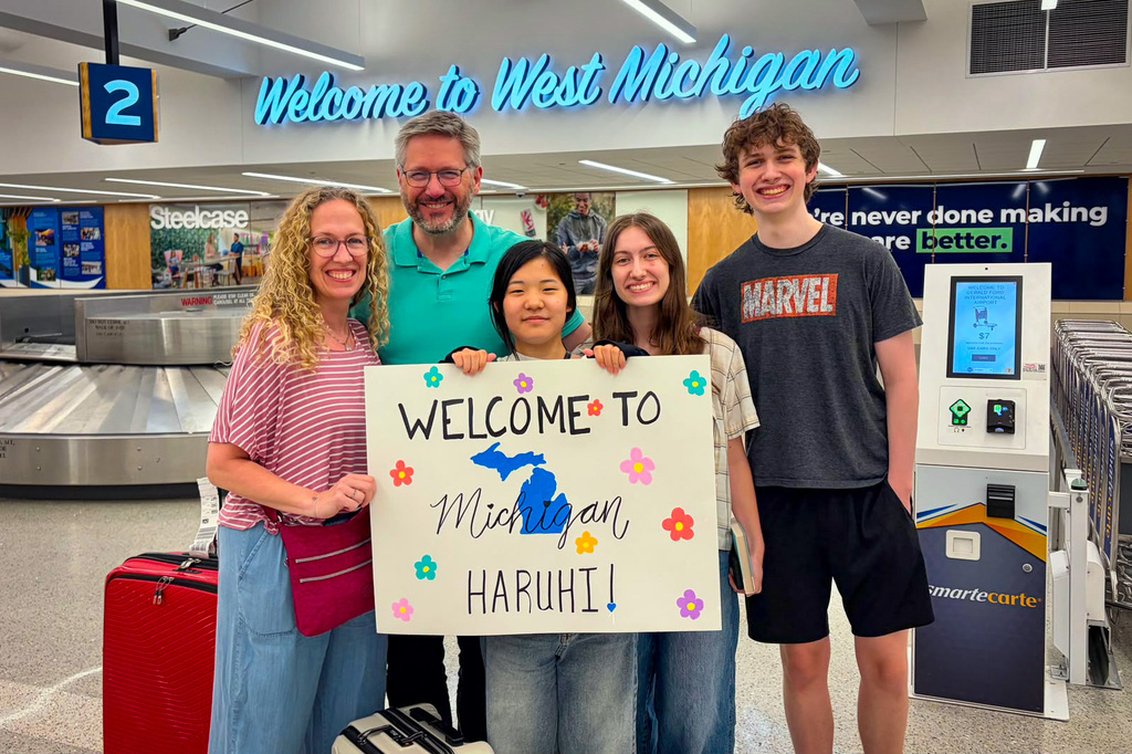 International student being welcomed at airport