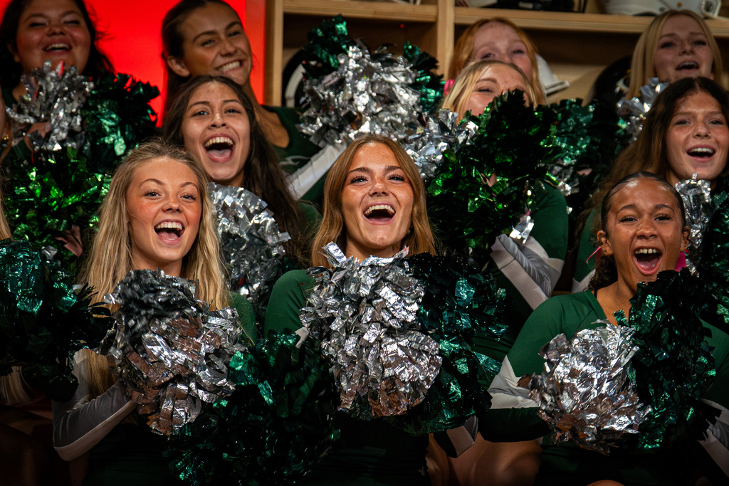 Cheerleaders cheering at TV studio