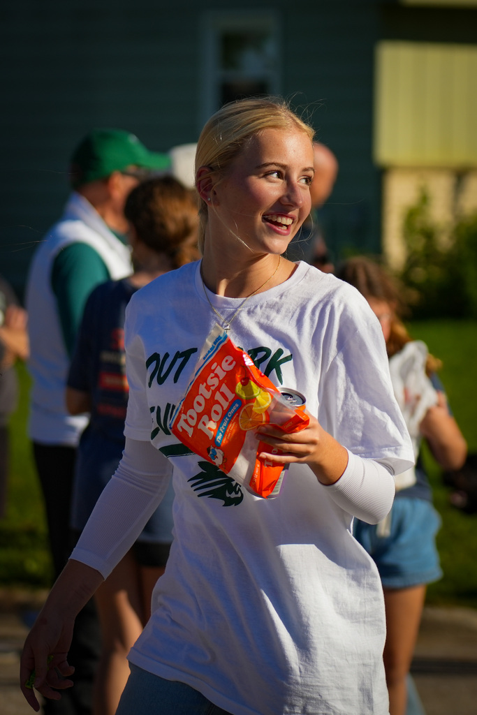 Volleyball player smiling with candy