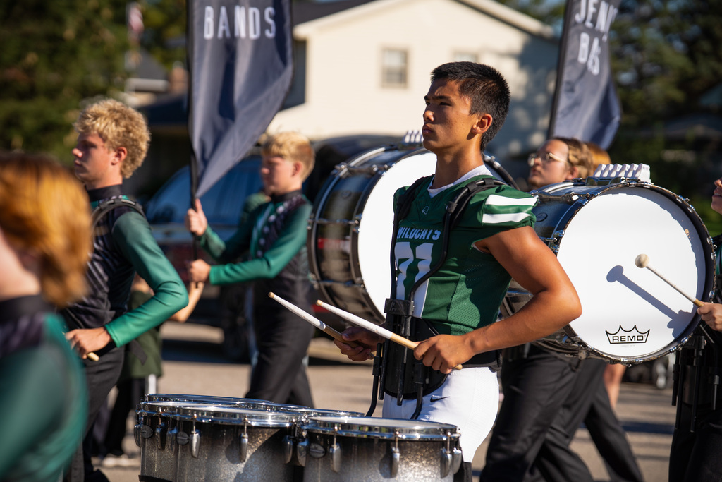 Drumline playing in parade
