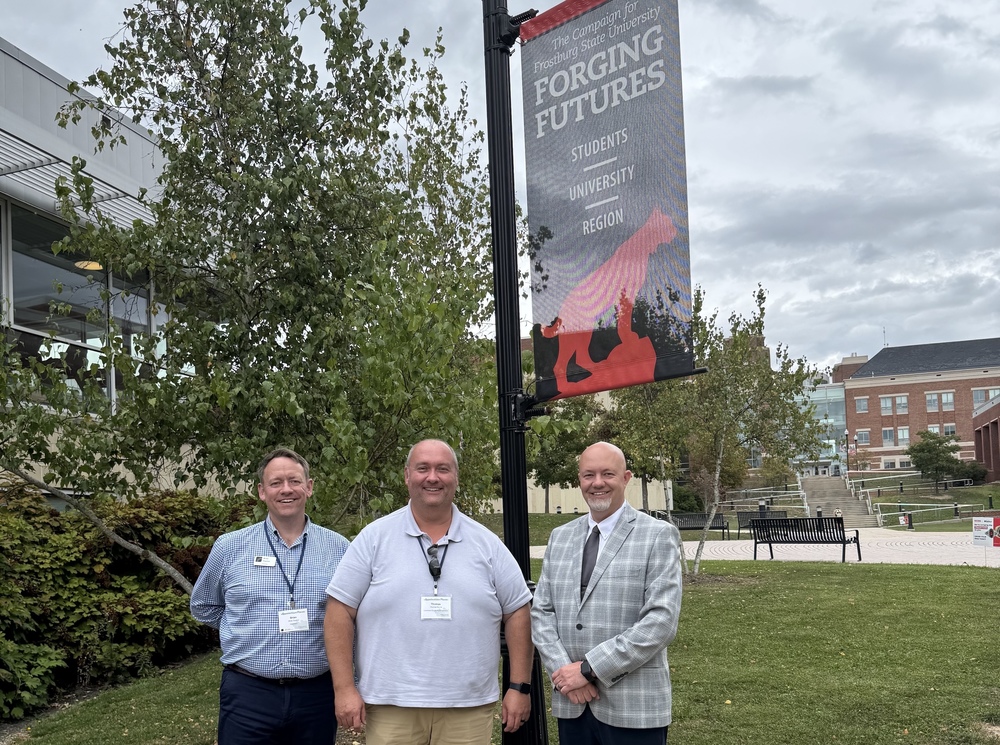 Superintendent Damian Johnson (right) presents alongside Dataseam CEO Brian Gupton (left) and Lawrence County COO/Director of Technology Thomas Burns (center) at Frostburg State University during the Appalachian Regional Commission conference.